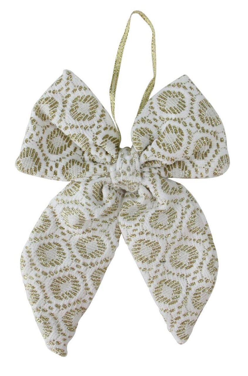 Northlight 5.75" White and Gold Small Double Loop Bow Christmas Decor